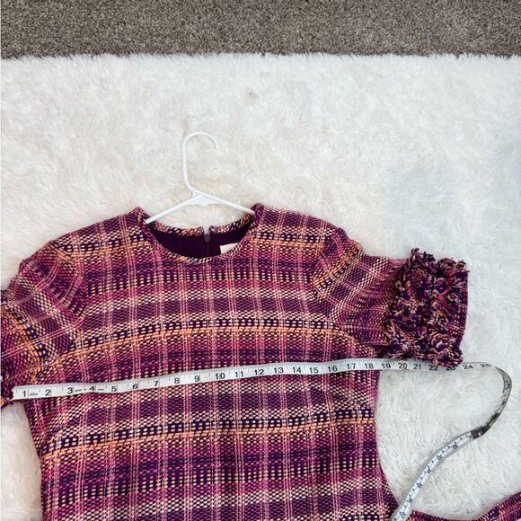 Cinq à Sept 5à7 Purple Tweed/Bouclé Fringe Belted Mini Dress Size 6 - Picture 9 of 11